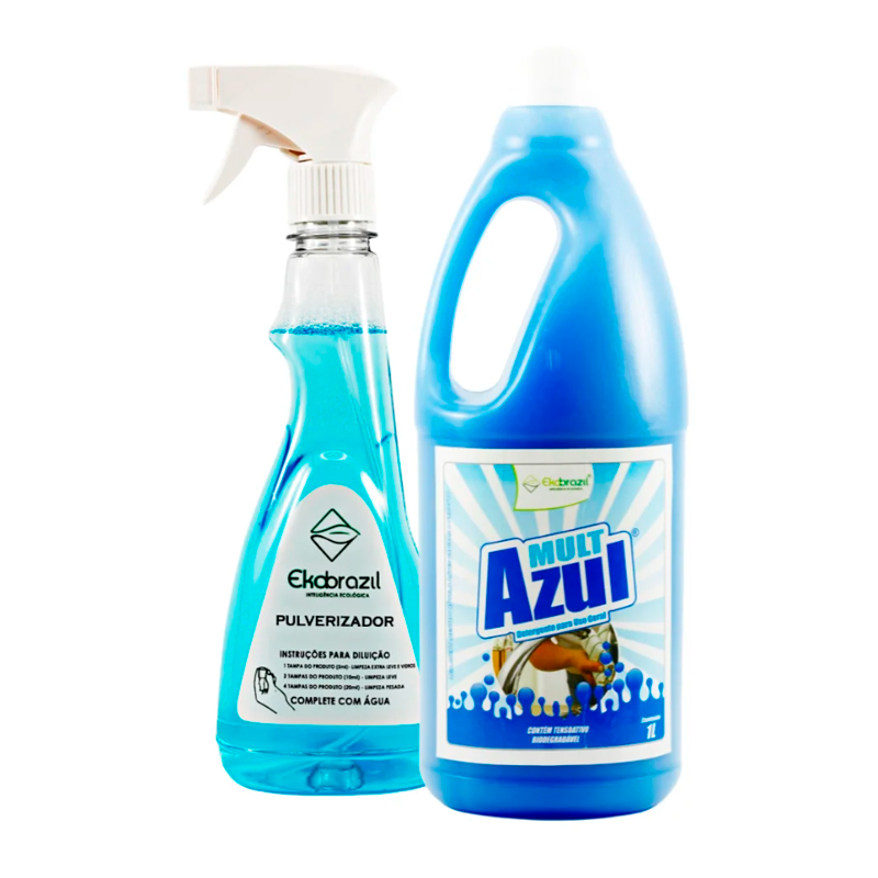 Detergente Multiuso Sem Fragrância Concentrado - Mult Azul Ekobrazil 1L - Rende até 100L + Pulverizador 500ml
