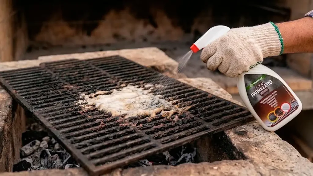 Desengordurante ecológico limpando gordura de grelha de churrasqueira e parrilla