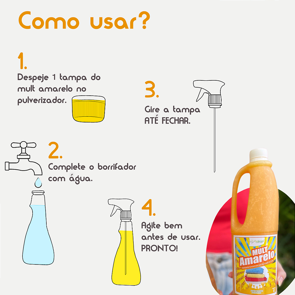 Detergente Multiuso com Pulverizador - Mult Amarelo Ekobrazil 200ml - Rende até 20 Litros - Imagem 3