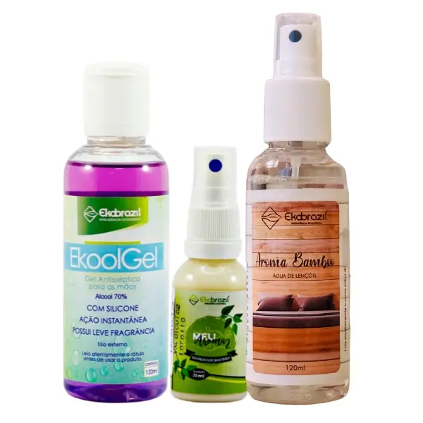 Kit higiene e aroma Ekobrazil com Ekoolgel, Meu Aroma e Odorizante Bamboo
